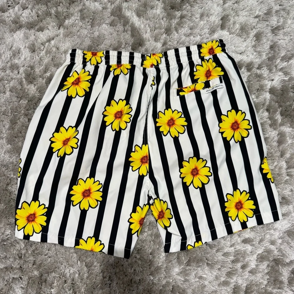 PUBLIC ART WALLFLOWER PATTERNED BOARD SHORTS IN WHITE